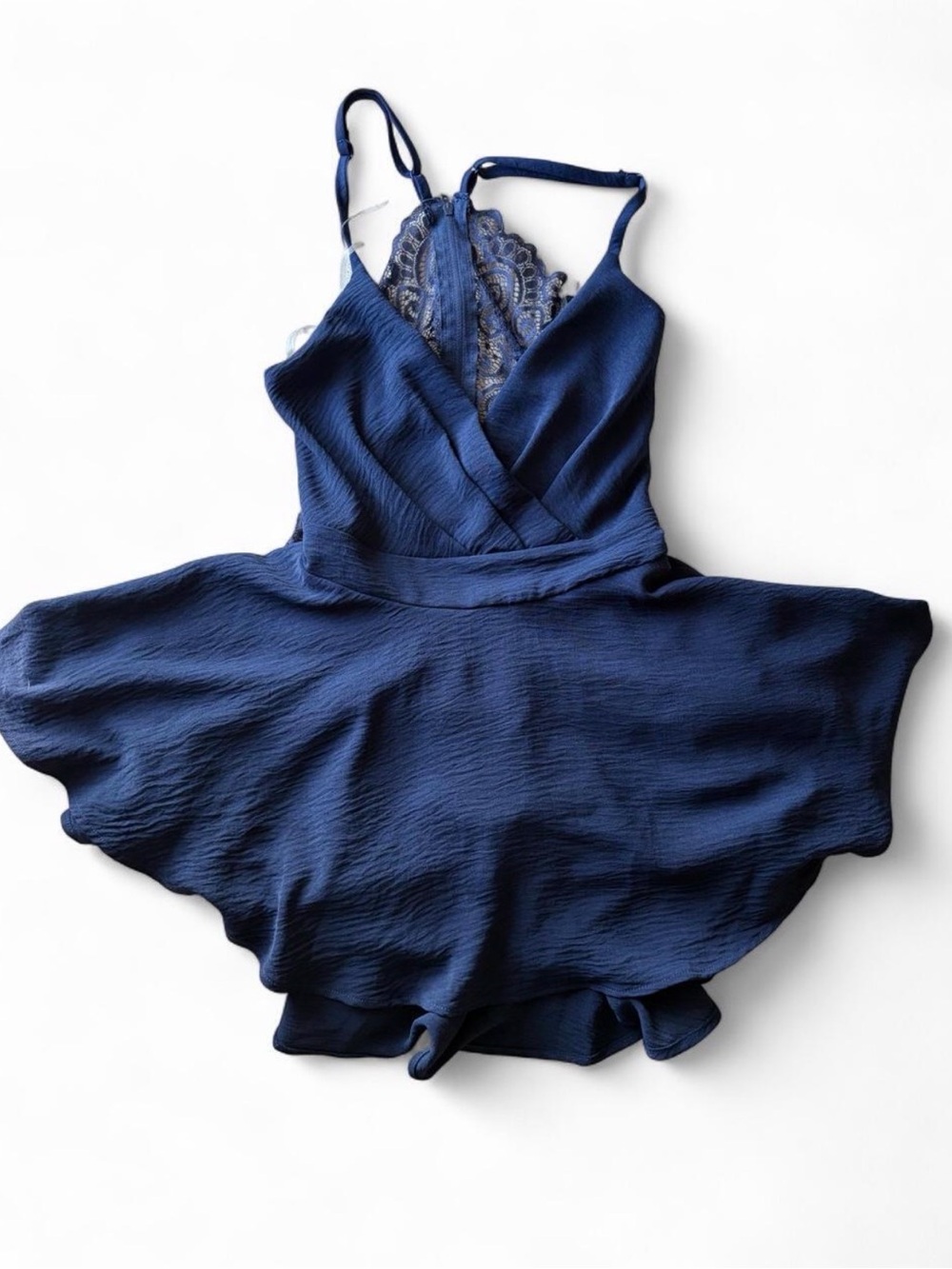Women's Navy Lace-Trim Romper, Size Small, NWT